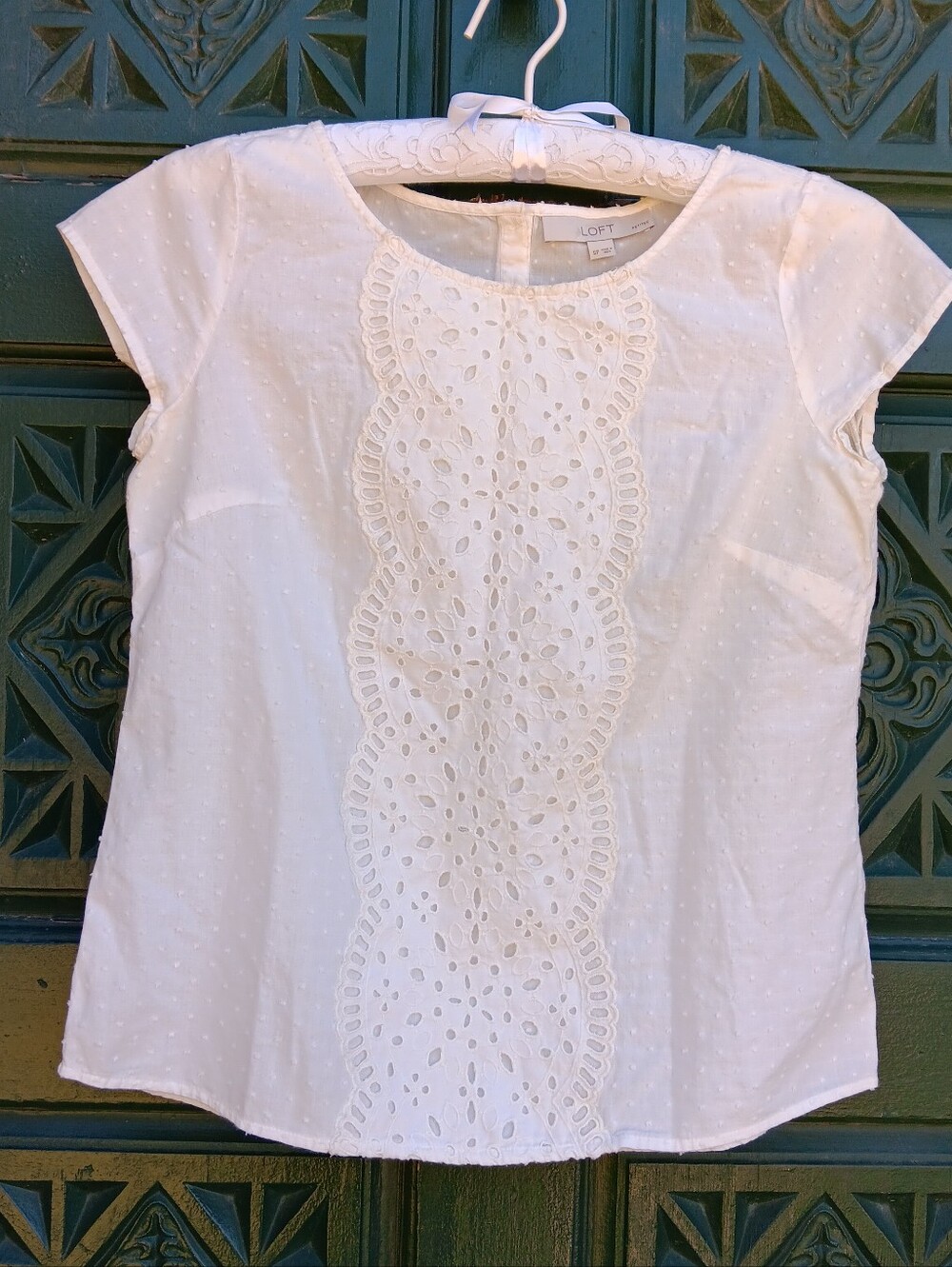 LOFT Creamy White Eyelet Front Cap-Sleeve Blouse